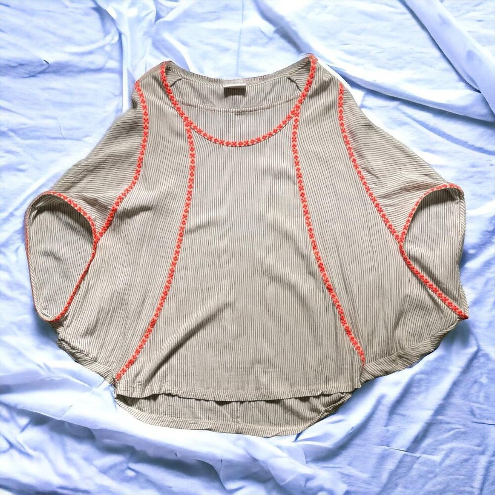 Knit pinstripe poncho top w/ batwing sleeves